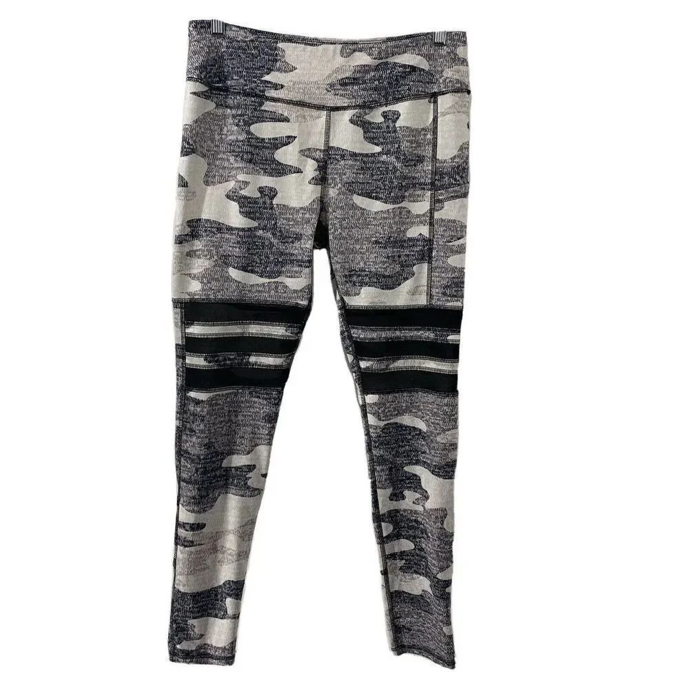 Gottex Gray Camouflage Leggings Mesh Panel Large
